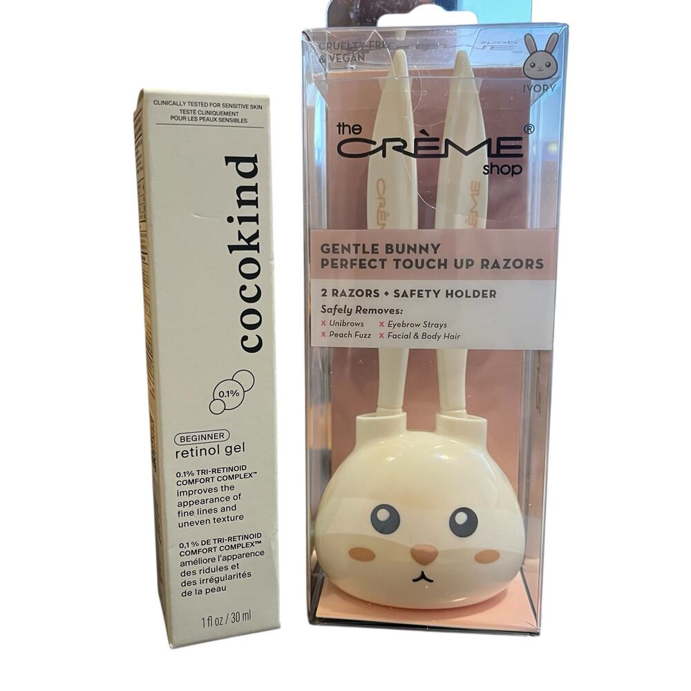 Cocokind 0.1 Retinol Gel Beginner + Gentle Bunny Face Razors Bundle New